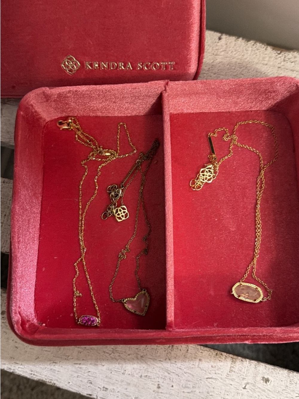 Kendra Scott Gold Necklace Set with Pink and Lavender Stones